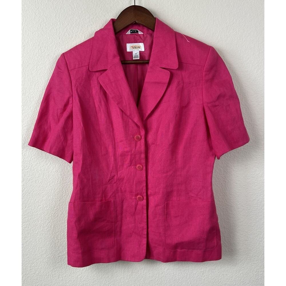 Talbots Wmn’s Blazer Jacket 100% ILinen Hot Pink Short Sleeve Button Front 10